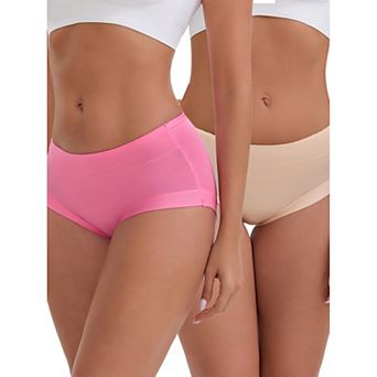 Women's Mid-Waisted Modal Underwear Solid Cotton Full Coverage Briefs 2 Packs