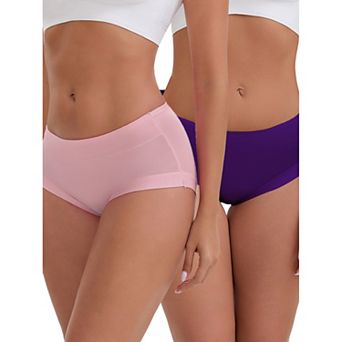 Women's Mid-Waisted Modal Underwear Solid Cotton Full Coverage Briefs 2 Packs