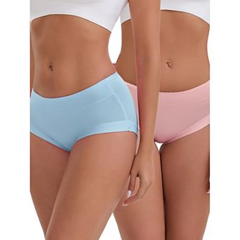 Women's Mid-Waisted Modal Underwear Solid Cotton Full Coverage Briefs 2 Packs