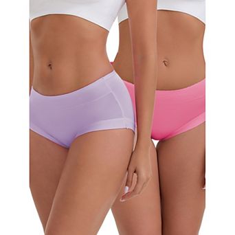 Women's Mid-Waisted Modal Underwear Solid Cotton Full Coverage Briefs 2 Packs
