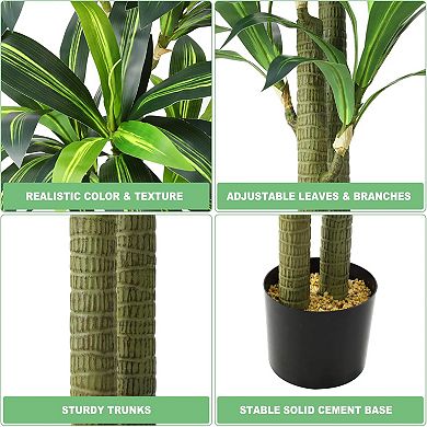 Artificial Dracaena Silk Plant Faux Evergreen Yucca in Pot,Tall Plants for Living Room & Office