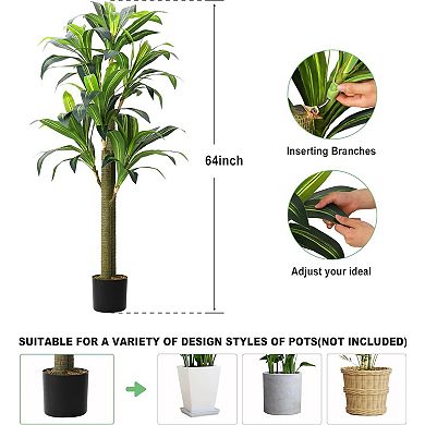 Artificial Dracaena Silk Plant Faux Evergreen Yucca in Pot,Tall Plants for Living Room & Office