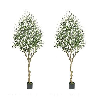 2-Pack Artificial Olive Trees in Pot with Fruits for Home, Office & Living Room