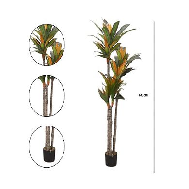 Artificial Dracaena Tree in Cement Pot, Adjustable Branches for Indoor Home & Office
