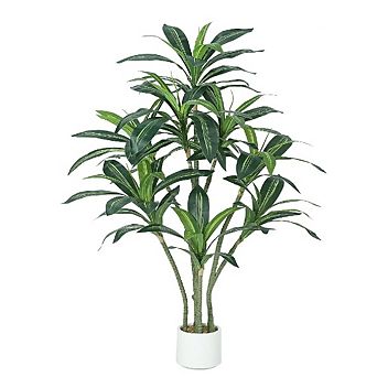 Artificial Dracaena Tree in Pot, Faux Tropical Plant for Indoor & Outdoor Home Decor