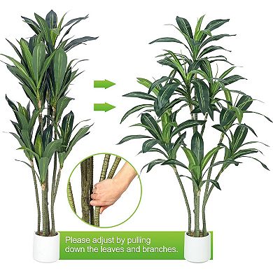 Artificial Dracaena Tree in Pot, Faux Tropical Plant for Indoor & Outdoor Home Decor