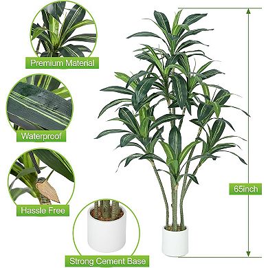 Artificial Dracaena Tree in Pot, Faux Tropical Plant for Indoor & Outdoor Home Decor