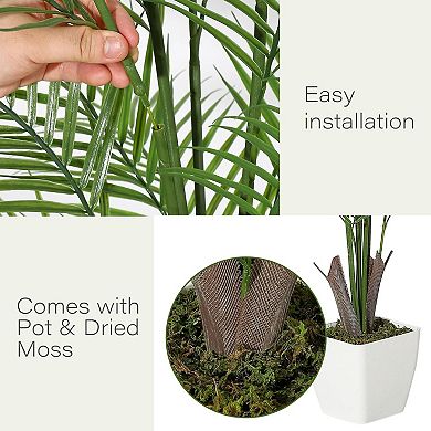 Artificial Areca Palm Tree in White Pot, Large Faux Plant for Indoor/Outdoor Decor
