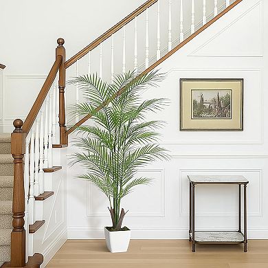 Artificial Areca Palm Tree in White Pot, Large Faux Plant for Indoor/Outdoor Decor