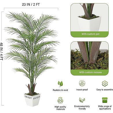 Artificial Areca Palm Tree in White Pot, Large Faux Plant for Indoor/Outdoor Decor