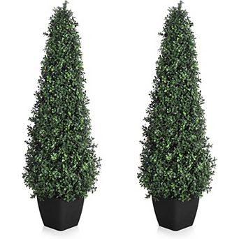 2-Pack Artificial Cedar Topiaries with Extra Leaves & Pot, UV Rated for Indoor/Outdoor