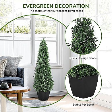 2-Pack Artificial Cedar Topiaries with Extra Leaves & Pot, UV Rated for Indoor/Outdoor