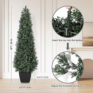2-Pack Artificial Cedar Topiaries with Extra Leaves & Pot, UV Rated for Indoor/Outdoor