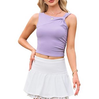 Casual Tank Top for Women's Sleeveless Asymmetrical Neck Slim Fit Party Summer Crop Tops