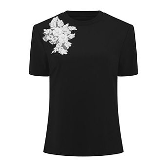 Women's Basic Tee Shirt Short Sleeve Crew Neck Stretchy Summer Casual Beaded Top