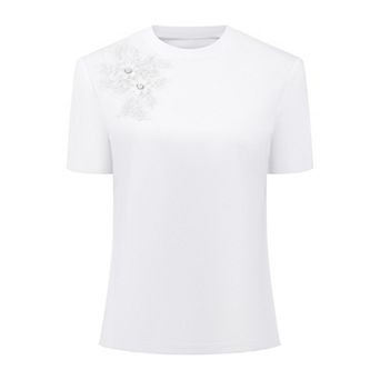 Women's Basic Tee Shirt Short Sleeve Crew Neck Stretchy Summer Casual Beaded Top