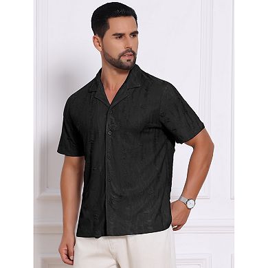 Men's Camp Collar Shirt Button Down Short Sleeve Distressed Ripped Casual Shirts