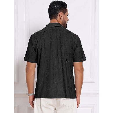 Men's Camp Collar Shirt Button Down Short Sleeve Distressed Ripped Casual Shirts