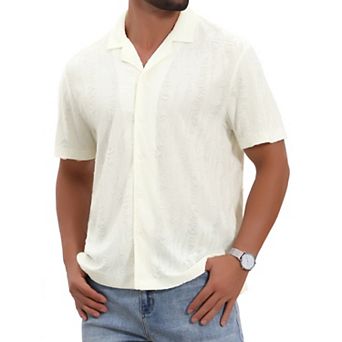 Men's Camp Collar Shirt Button Down Short Sleeve Distressed Ripped Casual Shirts