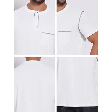 Men's Henley Shirt Crew Neck with Pocket Short Sleeve Button Down T-Shirt