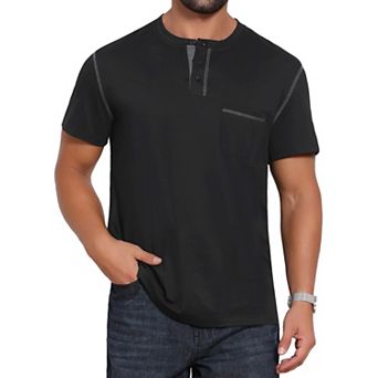 Men's Henley Shirt Crew Neck with Pocket Short Sleeve Button Down T-Shirt