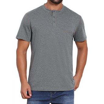 Men's Henley Shirt Crew Neck with Pocket Short Sleeve Button Down T-Shirt