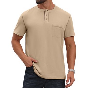Men's Henley Shirt Crew Neck with Pocket Short Sleeve Button Down T-Shirt