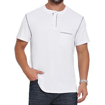 Men's Henley Shirt Crew Neck with Pocket Short Sleeve Button Down T-Shirt