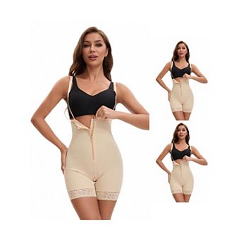 3 Packs Women's Sculpting Hip Lifting Body Shaper Front Hook-and-Zip Closure Tummy Control Shapewear