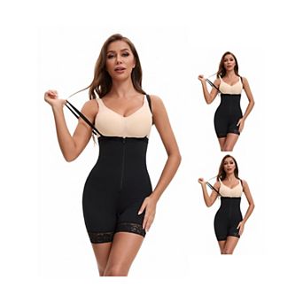 3 Packs Women's Sculpting Hip Lifting Body Shaper Front Hook-and-Zip Closure Tummy Control Shapewear