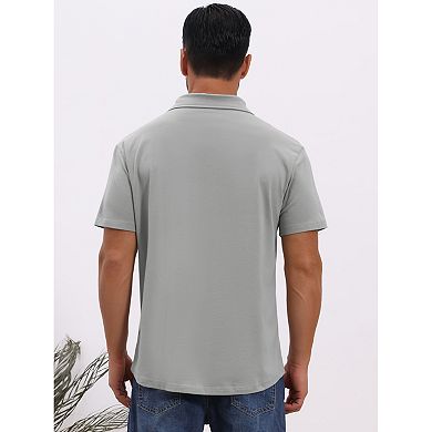 Men's Collared Golf Shirt Short Sleeve Double Chest Pockets Outdoor Polo Shirt