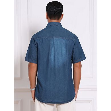 Men's Denim Shirt Chest Pockets Western Retro Short Sleeve Shirts