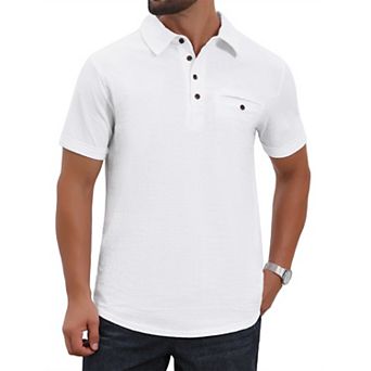 Men's Linen Polo Shirts Chest Pocket Short Sleeve Casual Hawaiian Beach Shirt