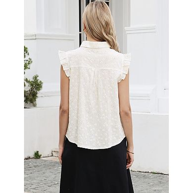 Ruffle Cap Sleeve Tops for Women's Summer Button Down Shirts Floral Printed Casual Blouses