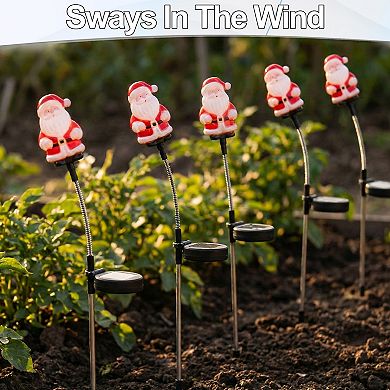 Solar Swinging Christmas Lights 3pc Tree Elf Santa with Flexible Garden Stakes
