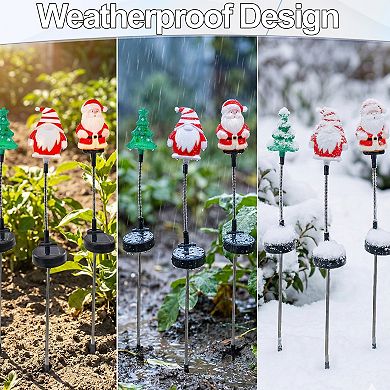 Solar Swinging Christmas Lights 3pc Tree Elf Santa with Flexible Garden Stakes