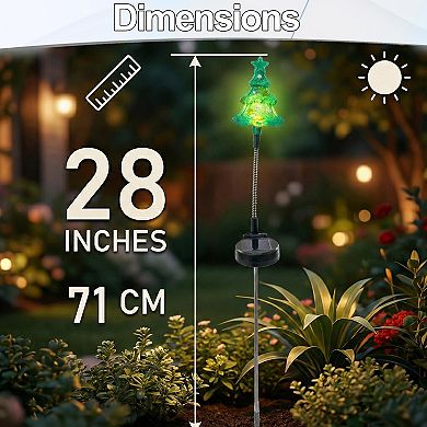 Solar Swinging Christmas Lights 3pc Tree Elf Santa with Flexible Garden Stakes