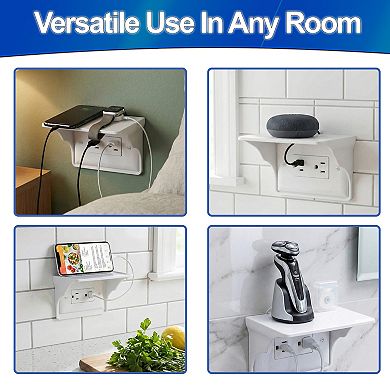 Wall Outlet Shelf Hides Cords with Horizontal Cable Channel