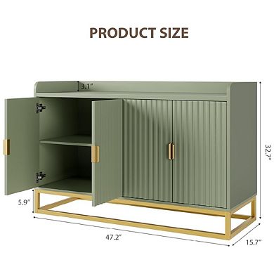 Fluted Sideboard with Storage Cabinet, Modern Kitchen Sideboard with Adjustable Shelves