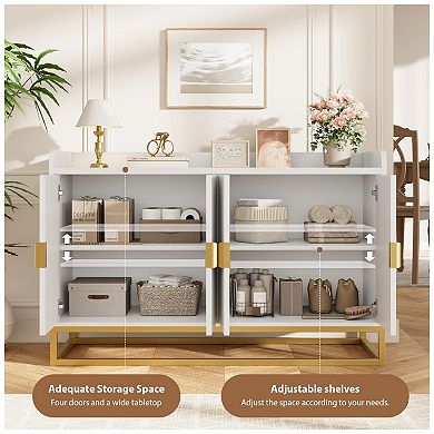 Fluted Sideboard with Storage Cabinet, Modern Kitchen Sideboard with Adjustable Shelves