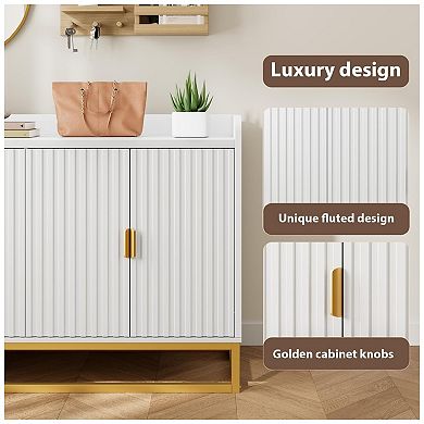 Fluted Sideboard with Storage Cabinet, Modern Kitchen Sideboard with Adjustable Shelves