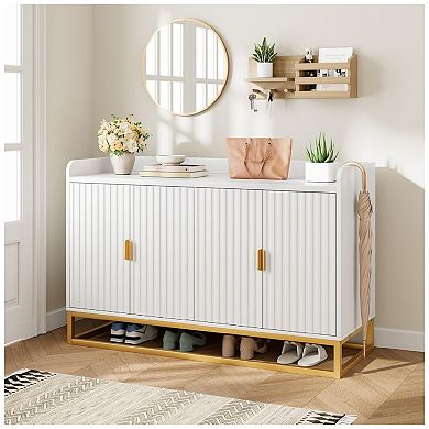 Fluted Sideboard with Storage Cabinet, Modern Kitchen Sideboard with Adjustable Shelves