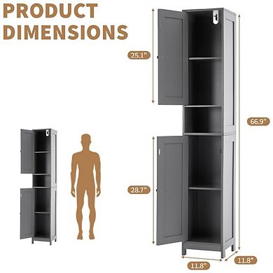 Tall Bathroom Storage Cabinet with Doors & Drawer, Narrow Floor Standing Organizer