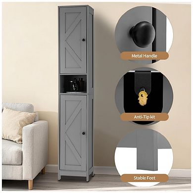 Tall Bathroom Storage Cabinet with Doors & Drawer, Narrow Floor Standing Organizer