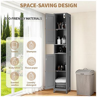 Tall Bathroom Storage Cabinet with Doors & Drawer, Narrow Floor Standing Organizer