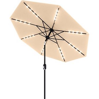 9 ft Patio Umbrella with Solar Lights, Outdoor Table Umbrella with 32 LED Lights & Tilt Crank,8 Ribs