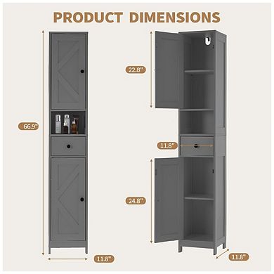 Tall Bathroom Storage Cabinet Freestanding Narrow Organizer with Adjustable Shelves Water Resistant
