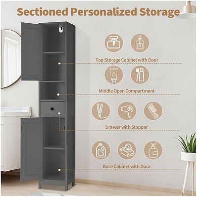 Tall Bathroom Storage Cabinet Freestanding Narrow Organizer with Adjustable Shelves Water Resistant