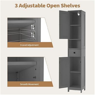 Tall Bathroom Storage Cabinet Freestanding Narrow Organizer with Adjustable Shelves Water Resistant