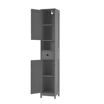 Tall Bathroom Storage Cabinet Freestanding Narrow Organizer with Adjustable Shelves Water Resistant